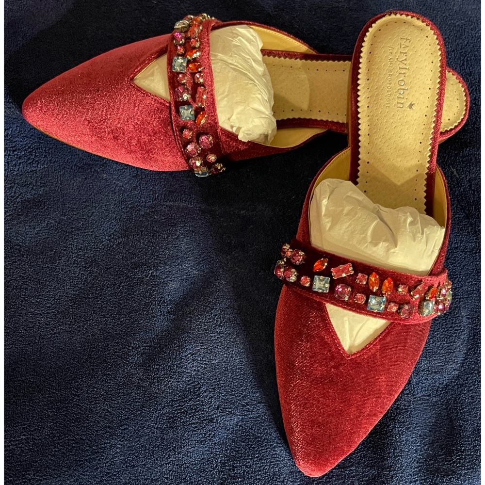Anthropologie Farylrobin Tarray Embellished Velvet Flats NWT SZ 10 - Picture 6 of 15